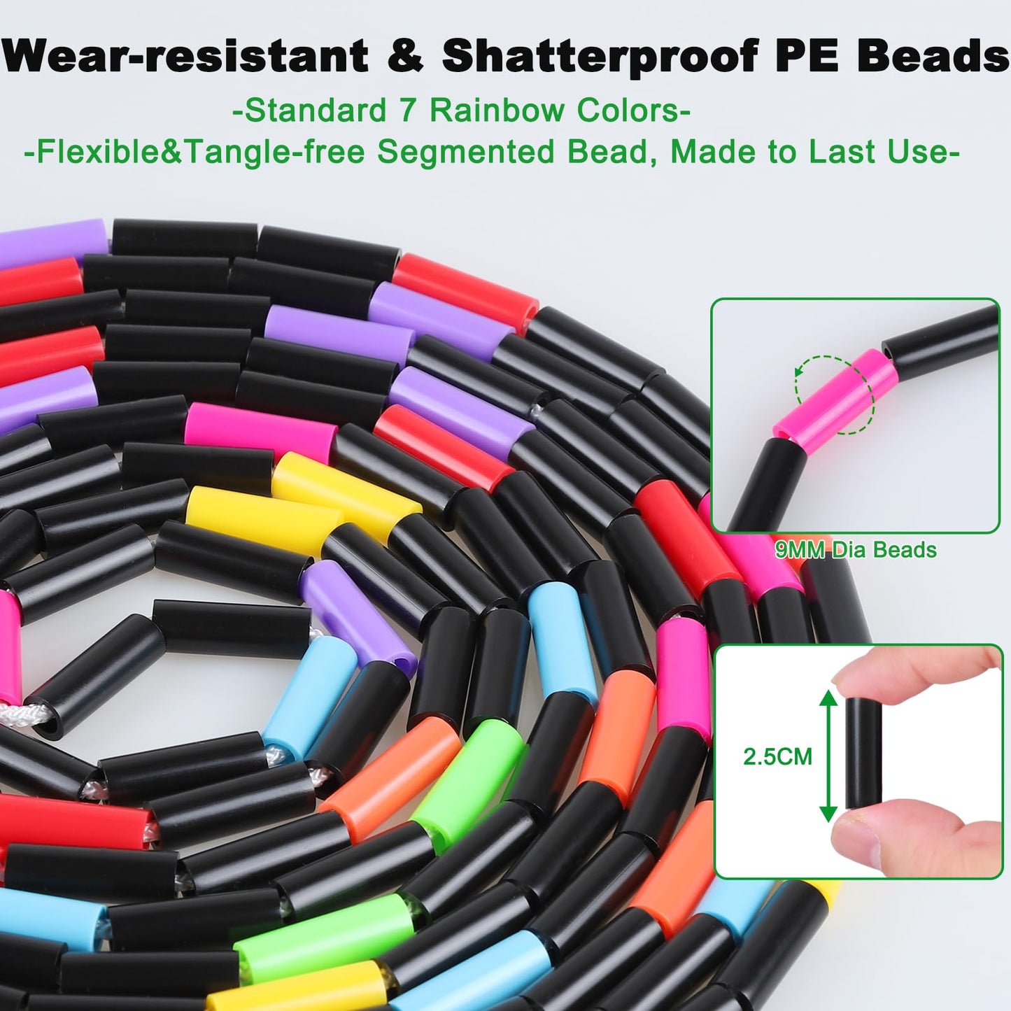 16.5FT Double Dutch Jump Ropes for Adults Kids, Rainbw Long Jump Rope, Beaded Jump Rope for Fitness, Segmented Skipping Ropes for Exercise Training, Tangle-Free (Black-2Pcs)