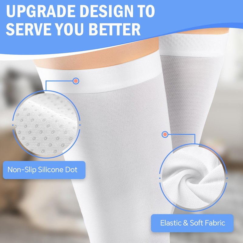 BOCOSO Anti Embolism Compression Stockings 15-20 mmHg Graduated Medical Support Stocking 1 Pair, Thigh High Ted Hose with Silicone Band Women & Men for Swollen, Flight, Recovery, Training.