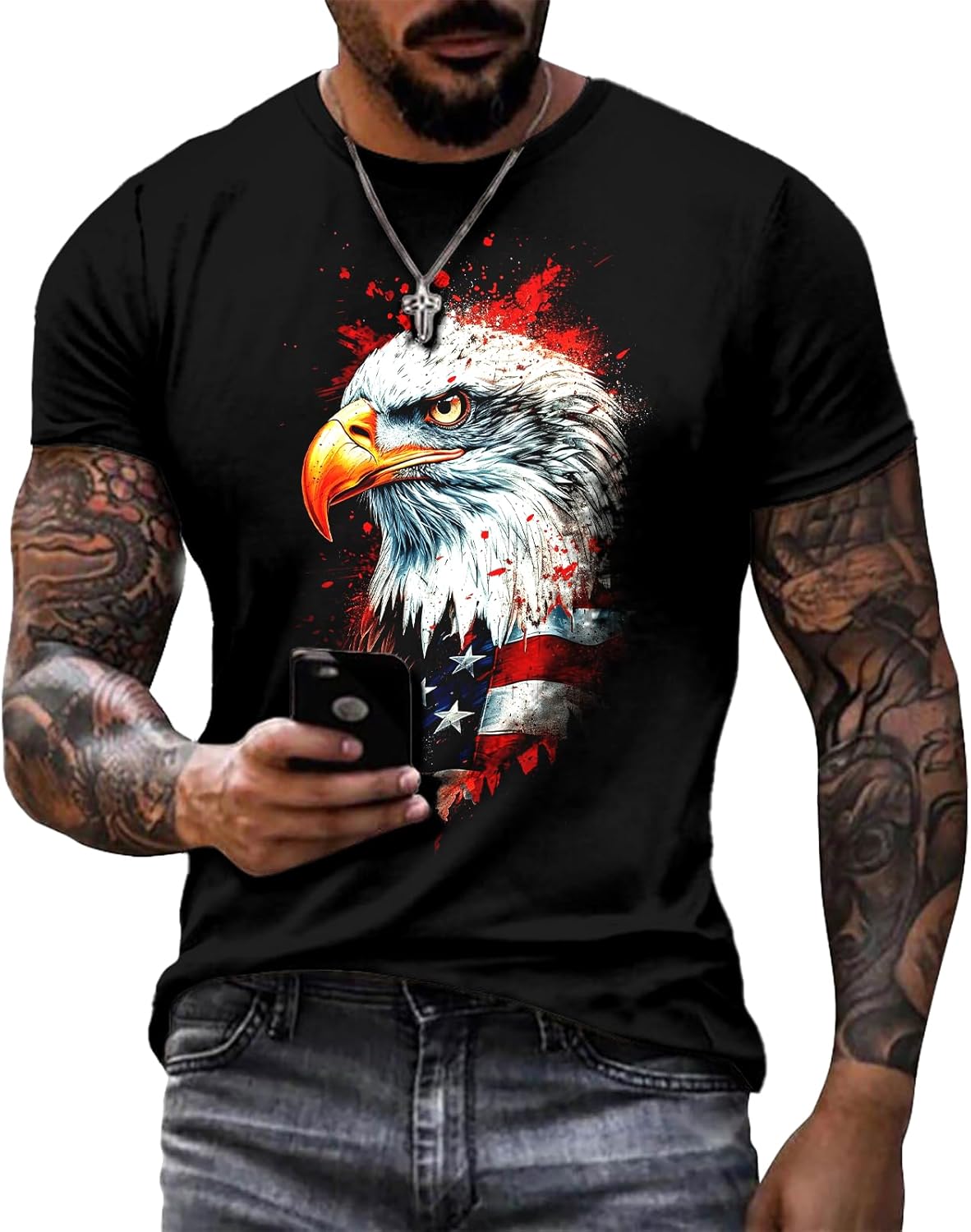 Skiennix Cotton T-Shirts for Men - Funny Novelty Print Short Sleeve Crewneck | Big & Tall Casual Tee
