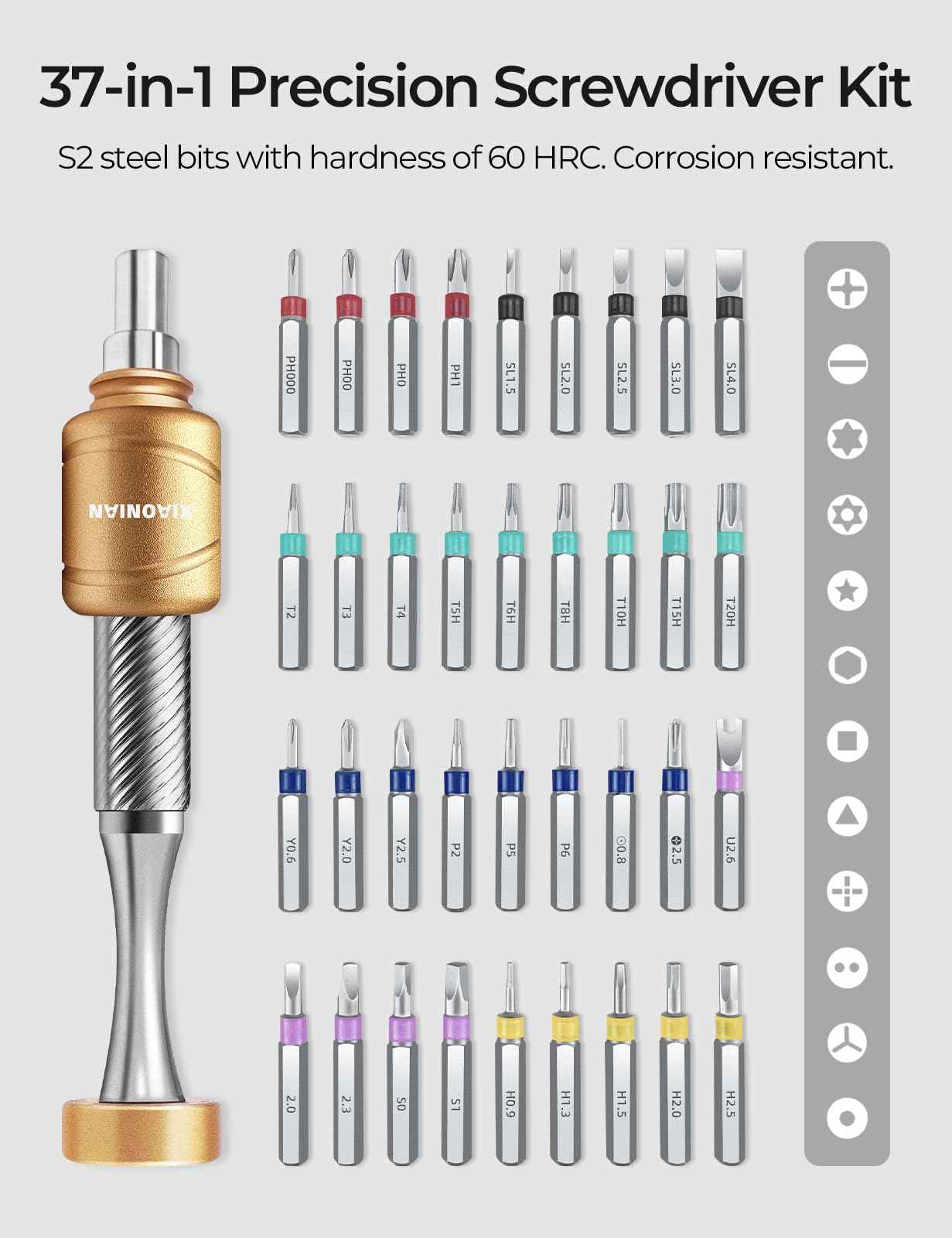 37 in 1 Precision Screwdriver Set XIAONIAN Mini Screwdriver,Small Screwdriver Set,Compact Micro Repair Tool Kit with Magnetic Tip 360°Spin,for DIY,Phones,Laptops,Watch,Eyeglasses,Small Appliances