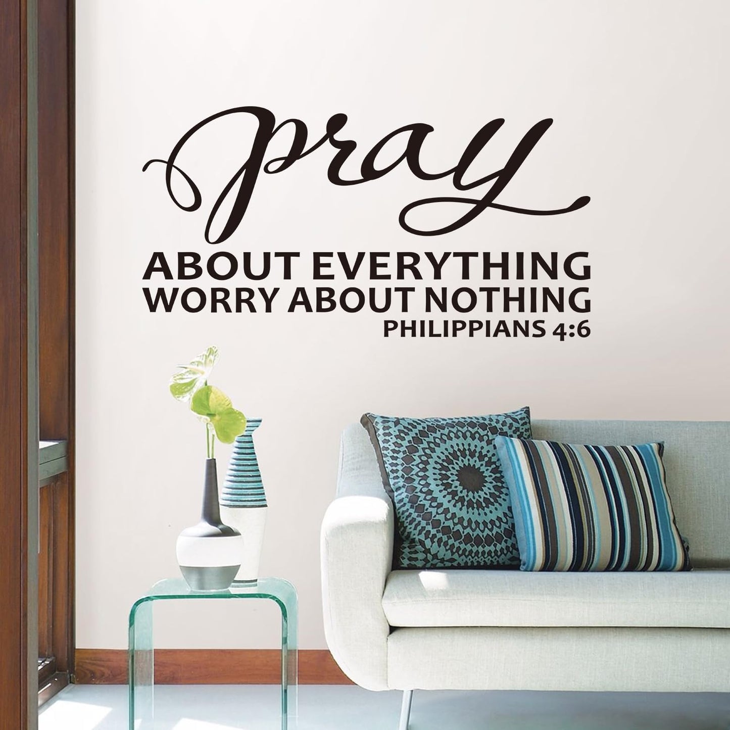 Bible Verse Wall Stickers for Bedroom: Christian Quotes Inspirational Living Room Vinyl Art Wall Decals - Pray About Everything 21" X 11"
