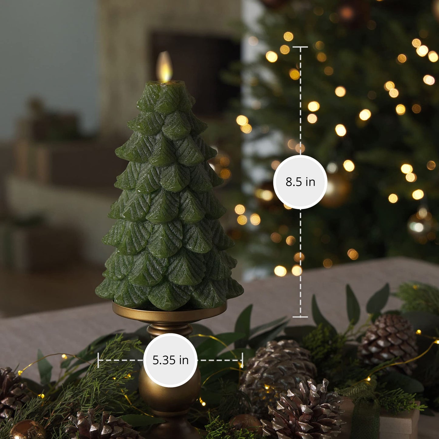 Luminara Christmas Tree Flameless Candle Glitter and Snow Finish Moving Flame Effect LED Candle, Timer, Remote Ready, Holiday Decoration (5.35" x 8.5", Chalky)