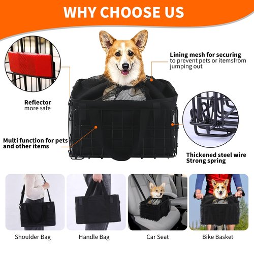 Dog Bike Carrier Basket, Dog Basket for Bike, Lightweight Bicycle Carrier for Small Pets Cats Outdoor Riding,Suitable for Rear/Front of Bicycle - Large Capacity Ebike Accessoriest for Fruit & Grocery