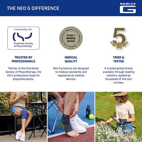 Neo-G Elbow Support - For Epicondylitis, Tennis Golfers Elbow, Sprains, Strain Injuries, Tendonitis, Arthritis, Recovery, Sports - Adjustable Compression - Class 1 Medical Device - One Size - Blue