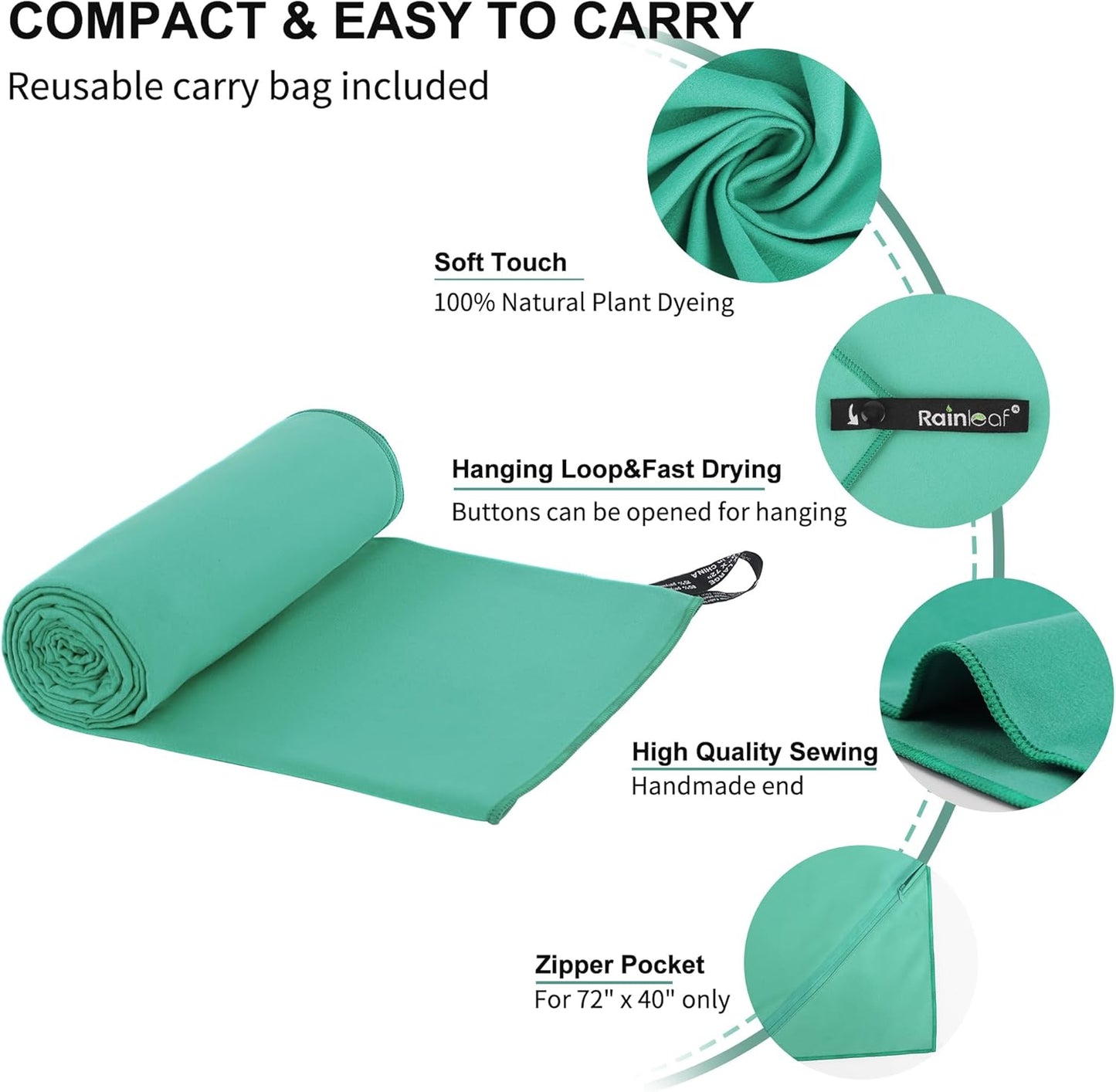 Rainleaf Microfiber Towel - Quick Dry, Super Absorbent & Ultra Compact | Perfect for Travel, Gym & Camping