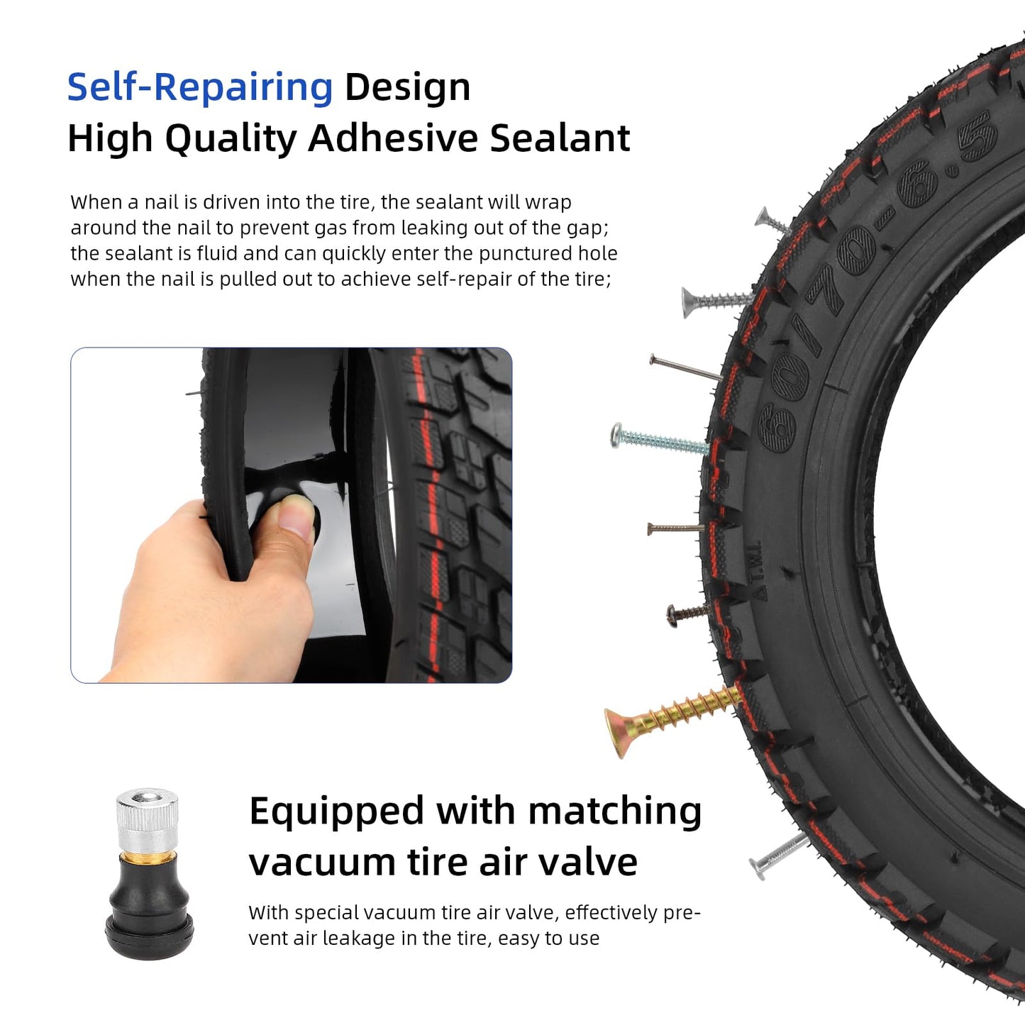 ulip (2 Pack) 60/70-6.5 Tubeless Tire with Valve with Built-in Live Glue Repairable for Segway Ninebot Max G30 G30D G30LP G30E Scooters 10 inch Self Repairing Non-Slip Tire