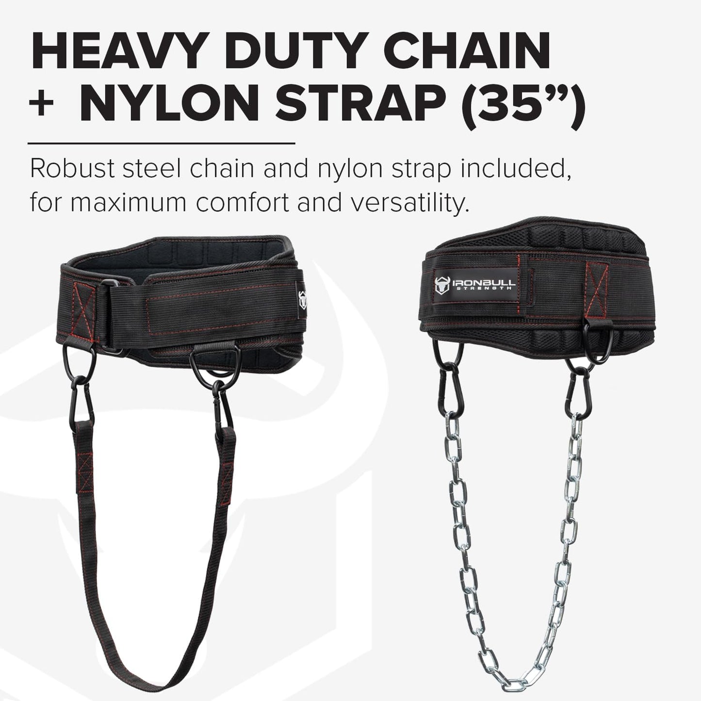 Advanced Dip Belt V2 – Heavy-Duty Weighted Belt with Reinforced Back, Chain & Nylon Strap – 3-Point Anchor D-Rings for Dips, Pull-Ups, Squats & More (Medium)