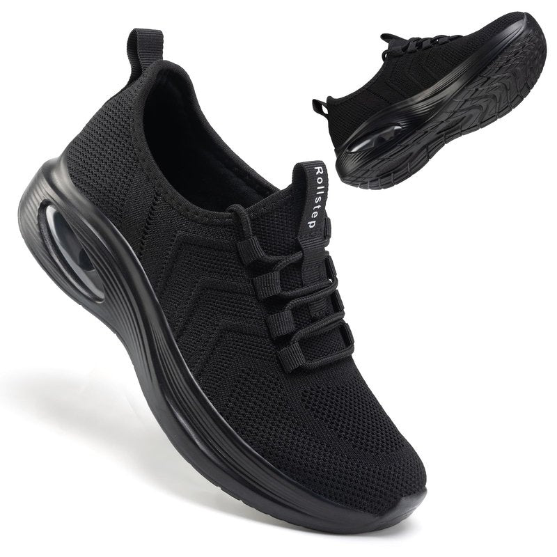 Rollstep Wide Toe Box Shoes Women Extra Wide Width Sneakers Diabetic Air Cushion Road Running Shoes Ultra Light Wide Tennis Sneakers Gym Training Breathable Walking Shoes All Black 41