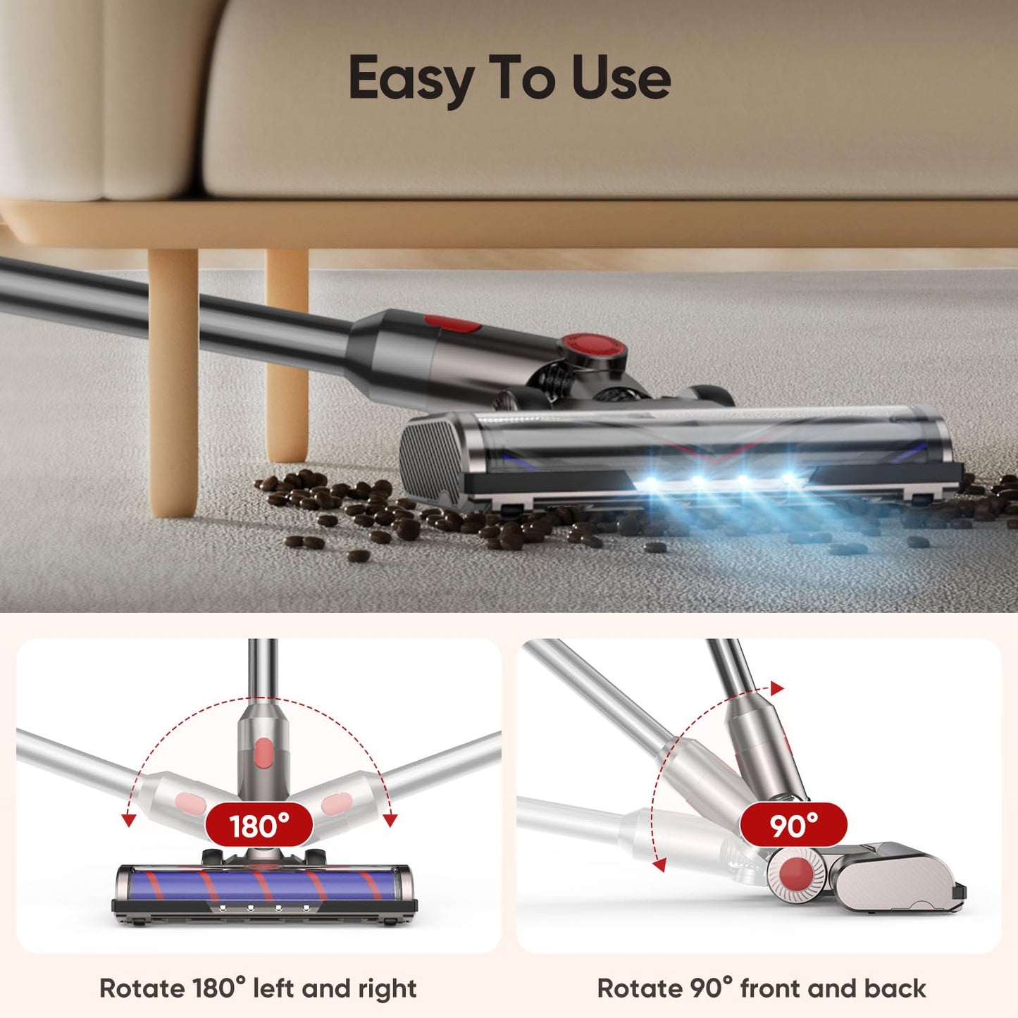 FLYLINKTECH Motorhead Vacuum Attachment for V7 V8 V10 V11 V15 SV10 SV11 SV12 SV14 Cleaners with LED Headlights,V Shape Turbo Bristle Roller Brush Head Replacement Parts for Hardwood Floor Carpets