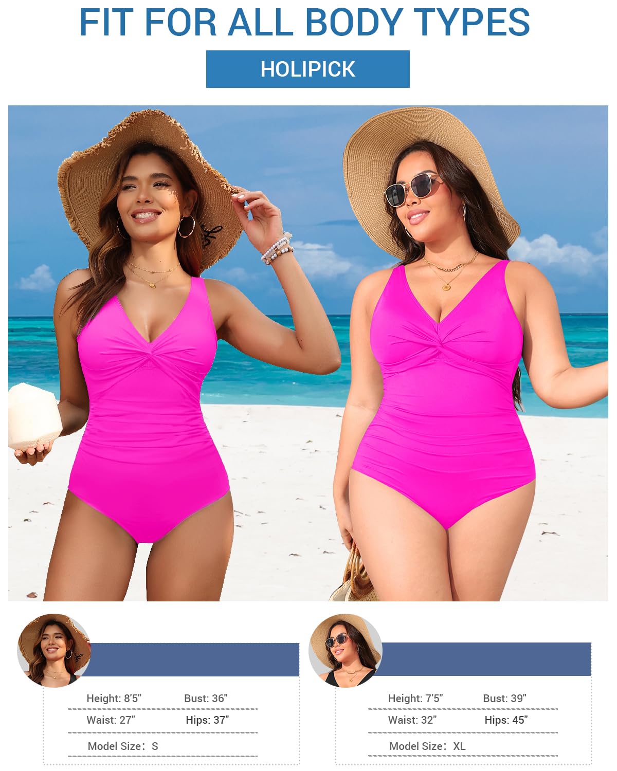 Holipick Hot Pink Plus Size Women Tummy Control One Piece Swimsuit - Push Up Bathing Suit Full Coverage Slimming Swimwear 22 Plus (US 22W)