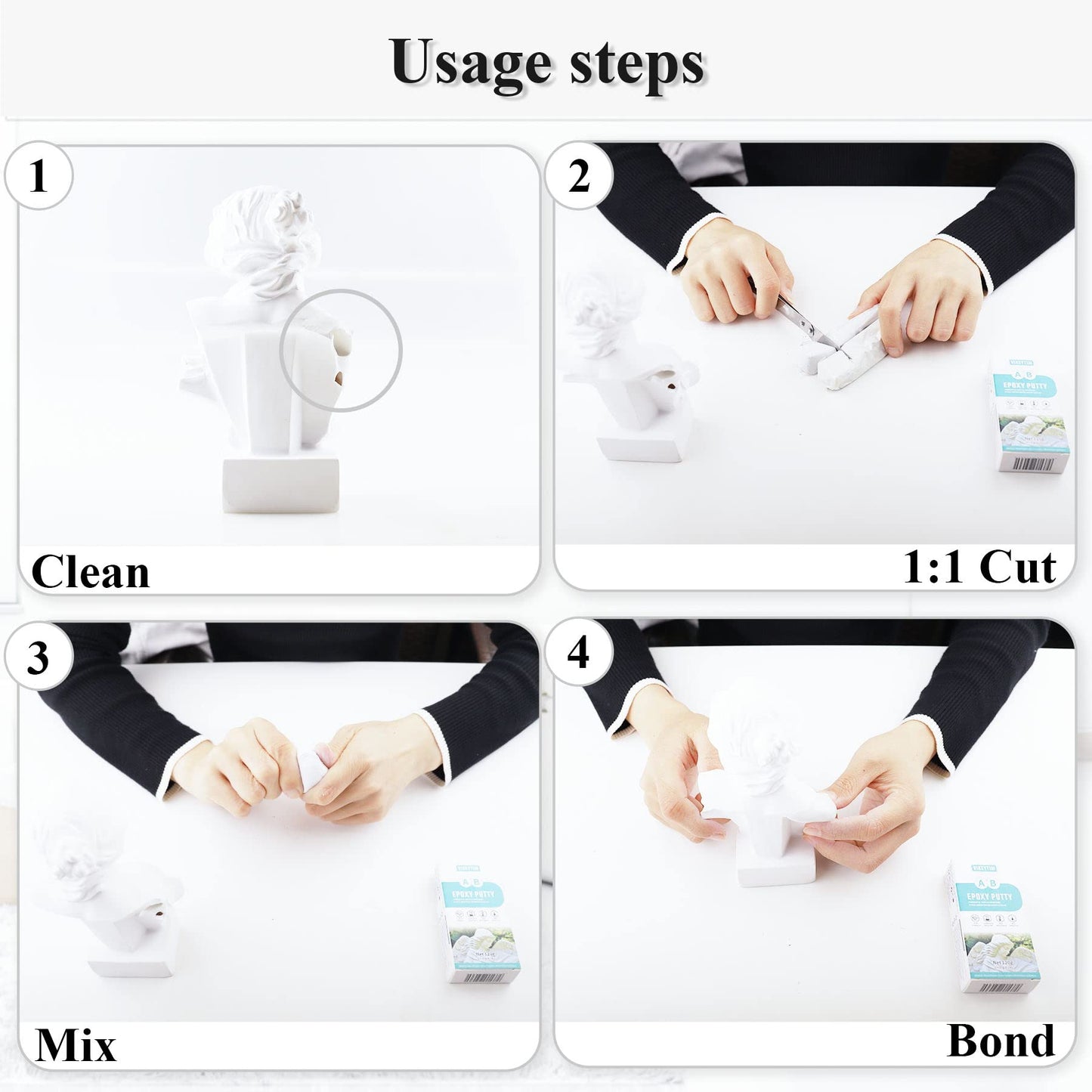 VIKEYTIM Epoxy Putty, 120g Quick Leak Repair Epoxy Putty Plastic, Ceramic, Acrylic, Metal, Stone, Wood, Glass Bonding and Repair Stick (White)