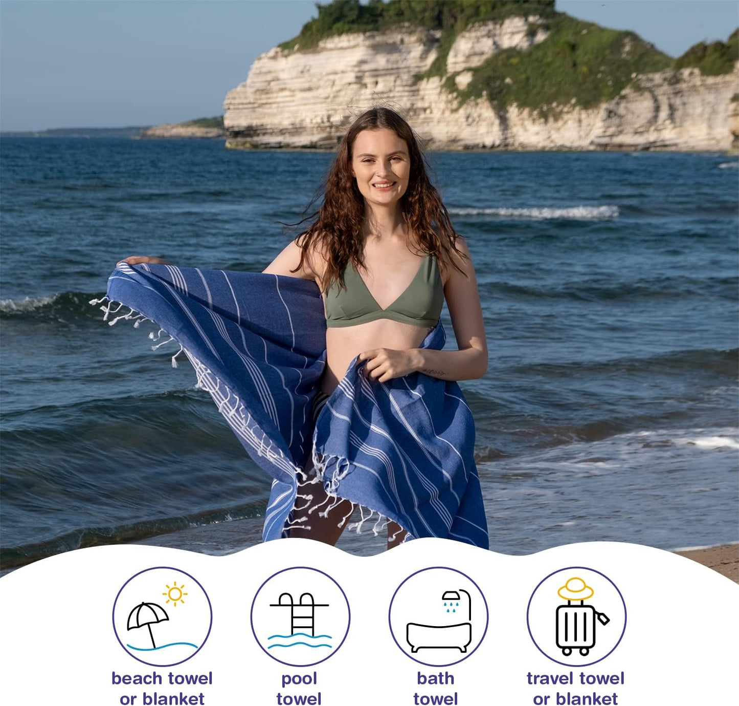 Turkish Beach Towel Oversized 39x71 Set of 6 | 100% Cotton Turkish Bath Towels Sand Free Quick Dry Towel Extra Large Pool Towels Lightweight Travel Towel for Adults