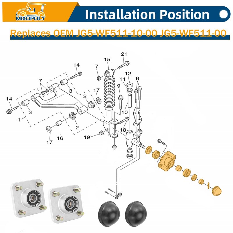 Mixopoly Golf Cart Front Wheel Hub Assembly for Yamaha G2/G8/G9/G11/G14/G16/G19/G20/G22/G29 Drive Model, Replaces OEM JG5-WF511-10-00, JG5-WF511-00