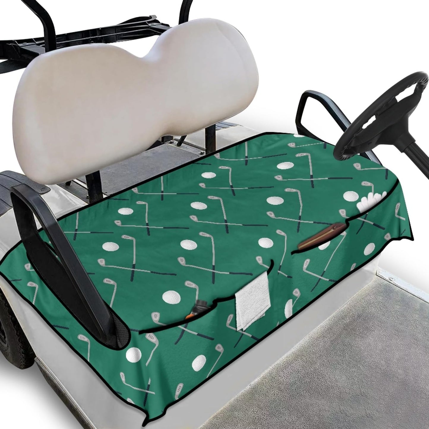 Knextrepoy Golf Ball Print Golf Cart Seat Cover with Pockets Universal Golf Cart Seat Blanket for Club Car Breathable Golf Cart Seat Cover Protector Green Cart Seat Cushion Accessories