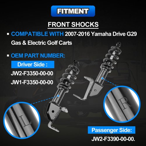 Front Shock Absorbers Heavy Duty with Springs Compatible with 2007-2016 Yamaha Golf Cart Drive G29 Gas & Electric Golf Carts Passenger and Driver Side Replace# JW2-F3390-00-00 JW2-F3350-00（RED）