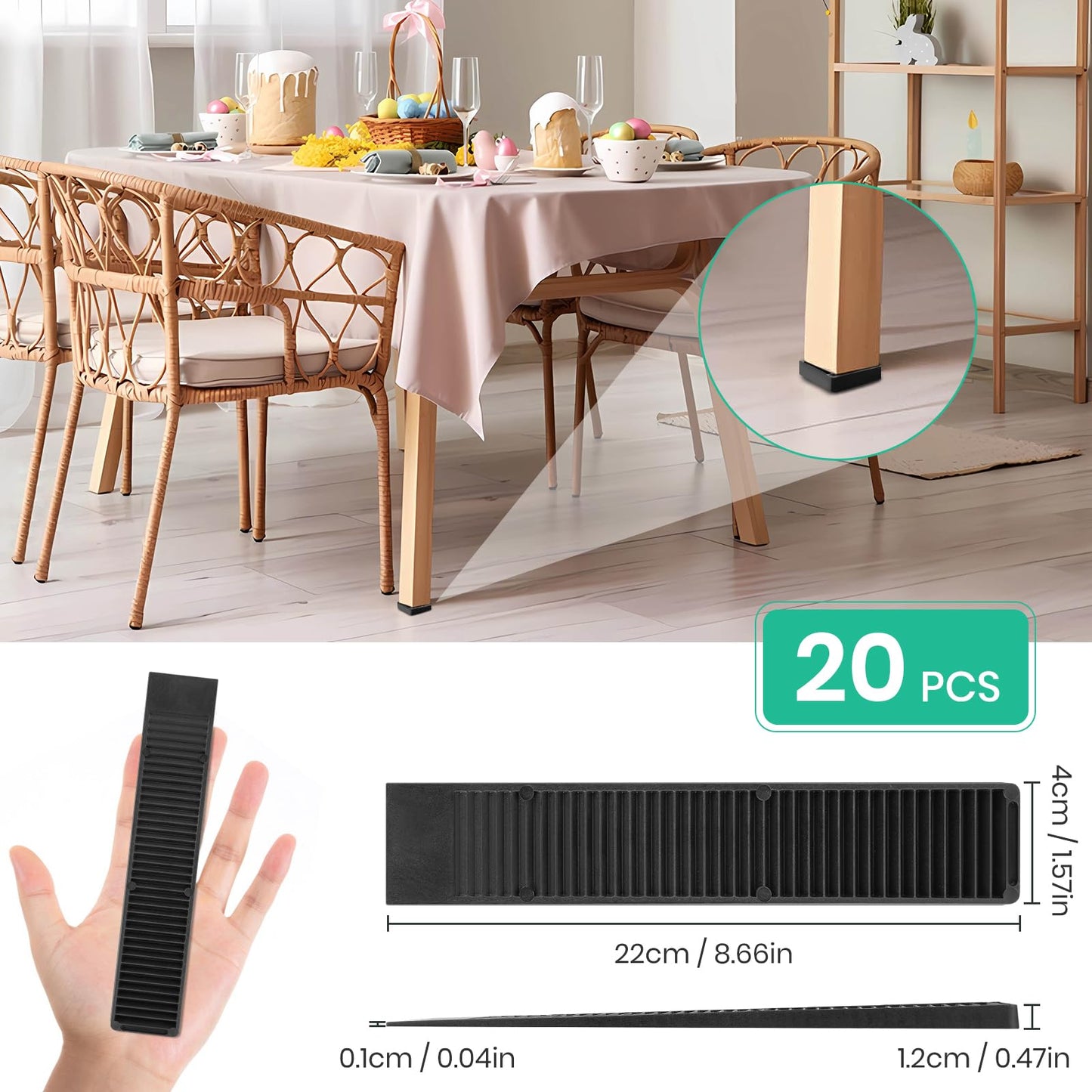 Composite Shims and Leveling Wedges (20pcs, 8.6"), Plastic Shims Wedges for Furniture Appliances, DIY Furniture Levelers, Easy to Snap Door Shims, Table Leveler, Window Shims, Toilet Shims