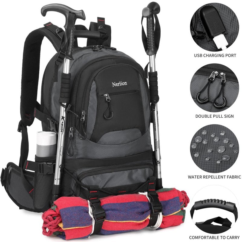 Nerlion 40L Hiking Backpack Travel Backpack for Men Women Camping Waterproof Outdoor Hiking Daypack Lightweight Backpack (Dark Gray)