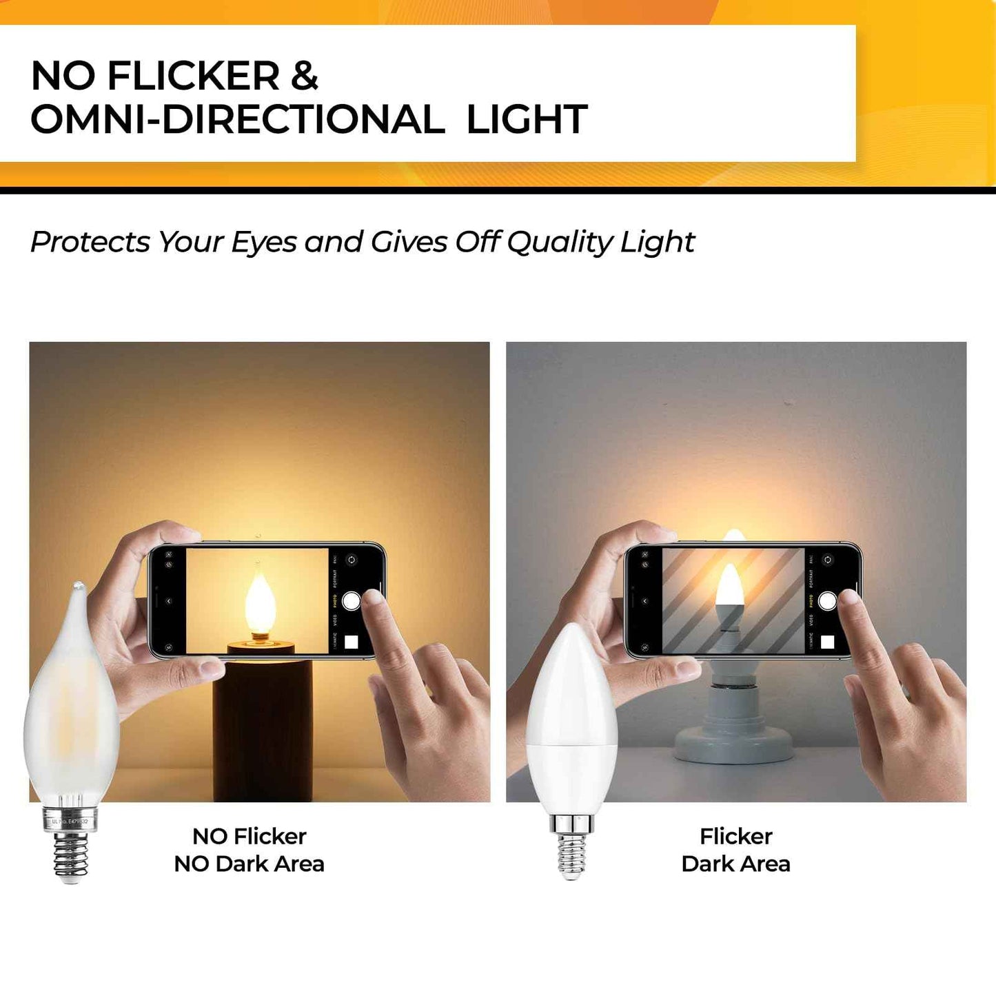 Hizashi LED Frosted Candelabra Light Bulbs, E12 LED Bulb 40W Equivalent, Dimmable, 2700K Warm White Chandelier Light Bulbs, 90+CRI, 450LM, Flame Tip CA10, UL Listed, 6 Pack