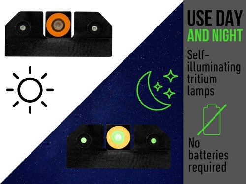 XS SIGHTS R3D Tritium Night Sight Orange for Sig P320, P365, P225, P226, P228, P229, P365XL; Springfield XDs, Hellcat; FN 509, Front and Rear Glow in The Dark Tritium for Tactical Applications