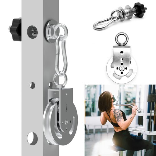 Vatemechie Height-Adjustable Cable Pulley System for Power Racks – Heavy-Duty Stainless Steel Swivel Pulleys, Tool-Free Installation, Fits 2x2 & 3x3 Racks (1/2" or 1" Holes), Silent & Wobble-Free
