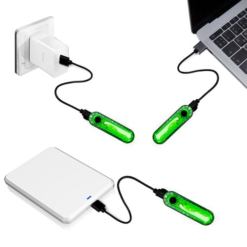 2 Pcs Green LED Bicycle Light, USB Rechargeable Bike Tail Light, Bright Rear Cycling Safety Flashlight, 4 Light Mode Options for Adult Men Women Road Mountain Waterproof 220mAh (2 USB Cables Included)