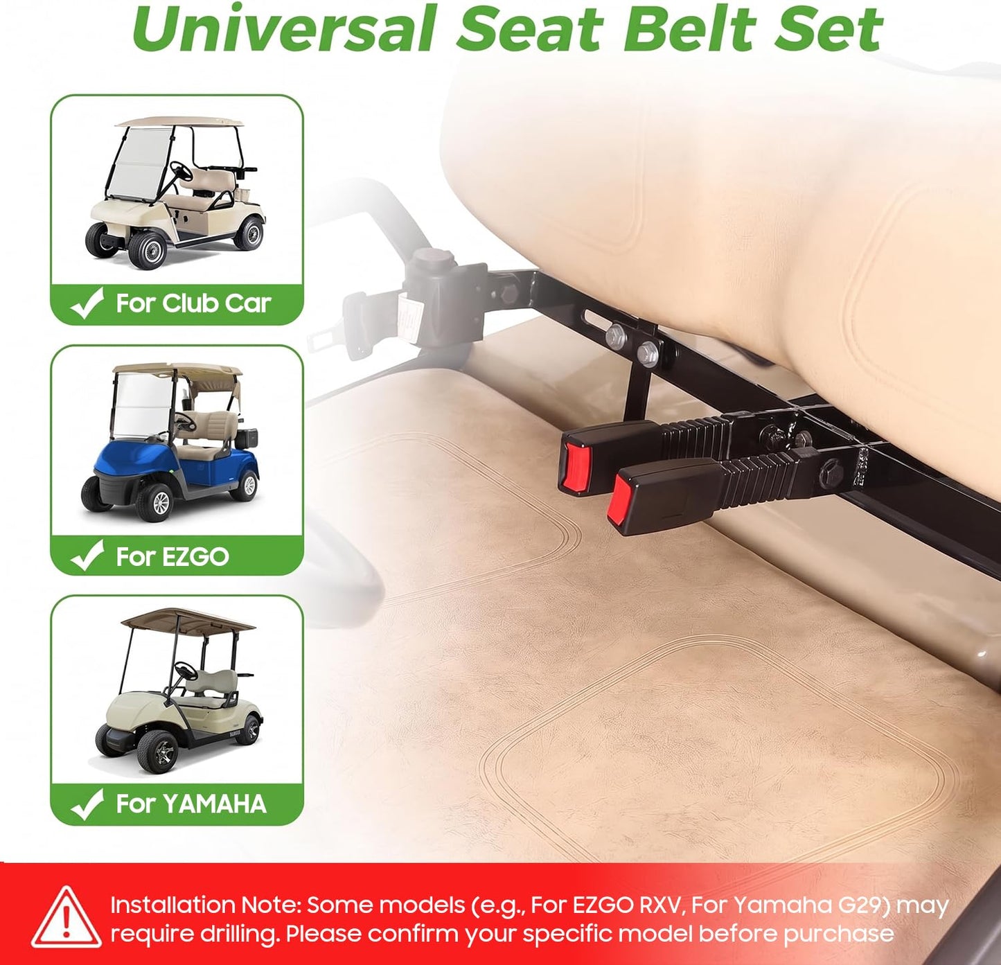 9.99WORLD MALL 4PCS Universal Golf Cart Seat Belt Kit for Yamaha EZGO Club Car, Fits Front & Rear Seat, 42" Retractable (No Mounting Bar)