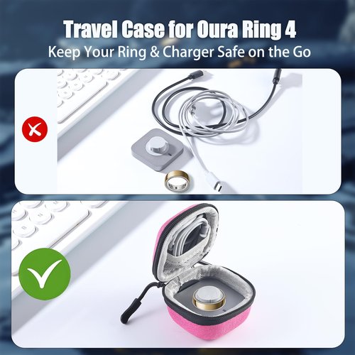 Babeezy Travel Case for Oura Ring Gen 4 – Protective Carrying Case for Ring, Charger & Cable – Compact, Lightweight & Gift Hot Pink