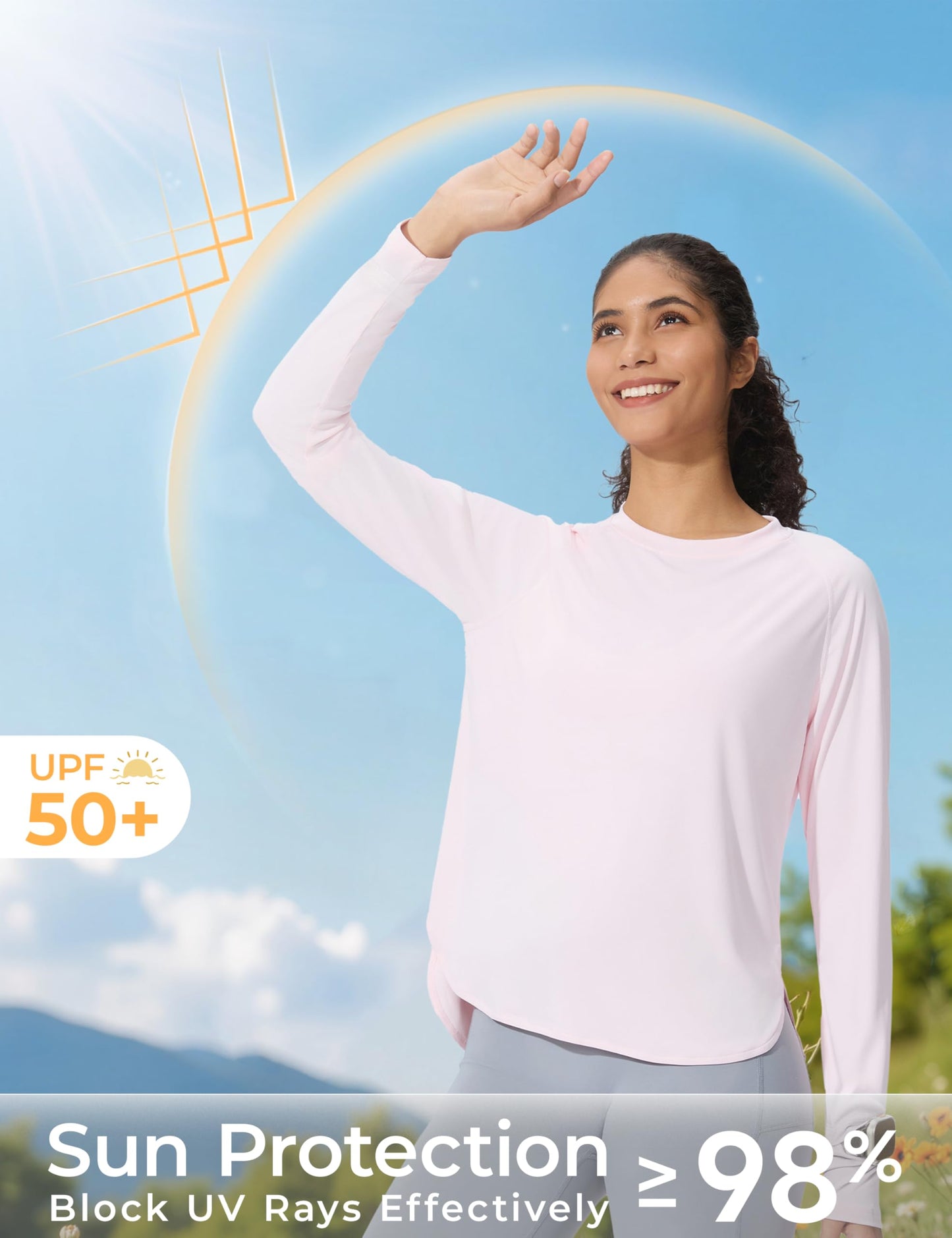 Women's Sun Shirts UPF 50+ Long Sleeve Uv Protection Shirts Lightweight Quick Dry SPF Clothing Outdoor Hiking Tops Pink XL New