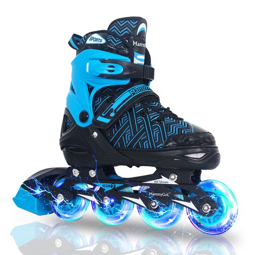 Inline Skates for Boys, Outdoor Adjustable Roller Skates for Kids Youth Beginners with Full Illuminating Safe Durable Blue Size 1 2 3 4