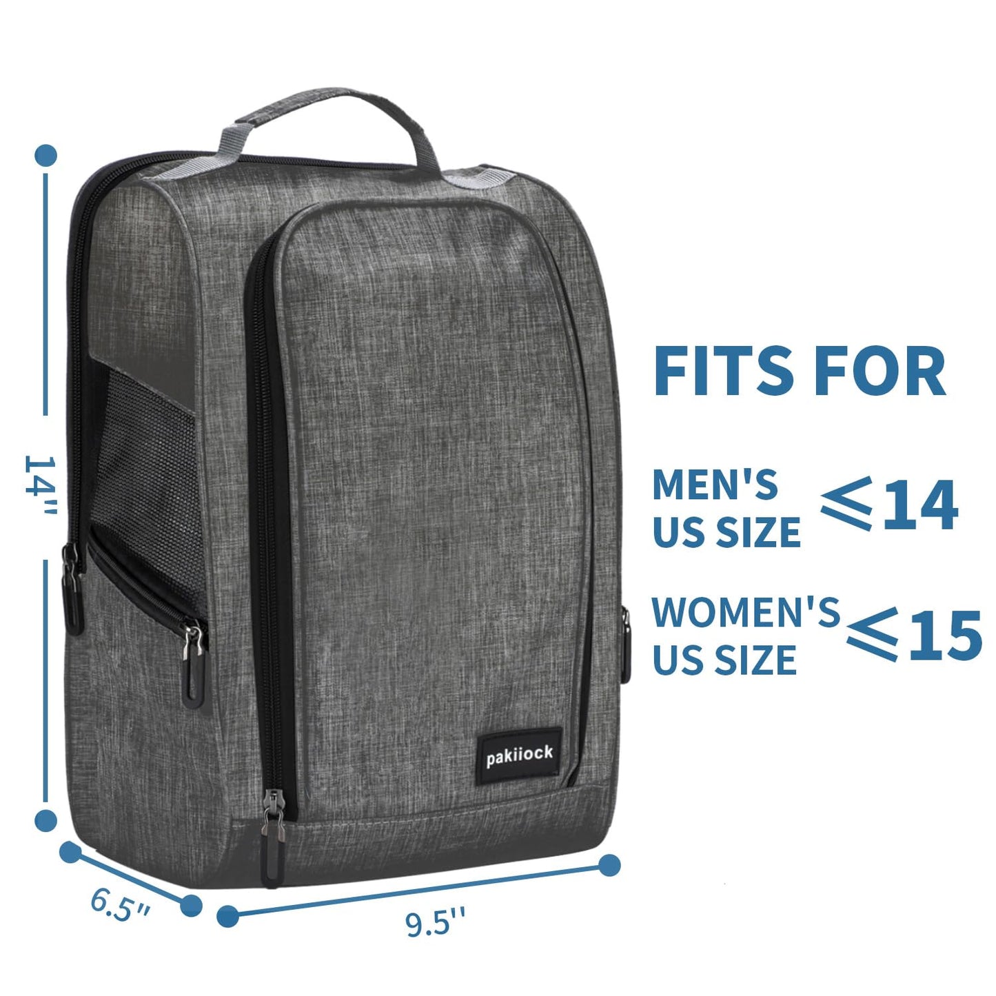 Pakiiock Golf Shoe Bag Zippered travel sport shoe bags With Mesh Ventilation, large back pocket and side pocket for men women black