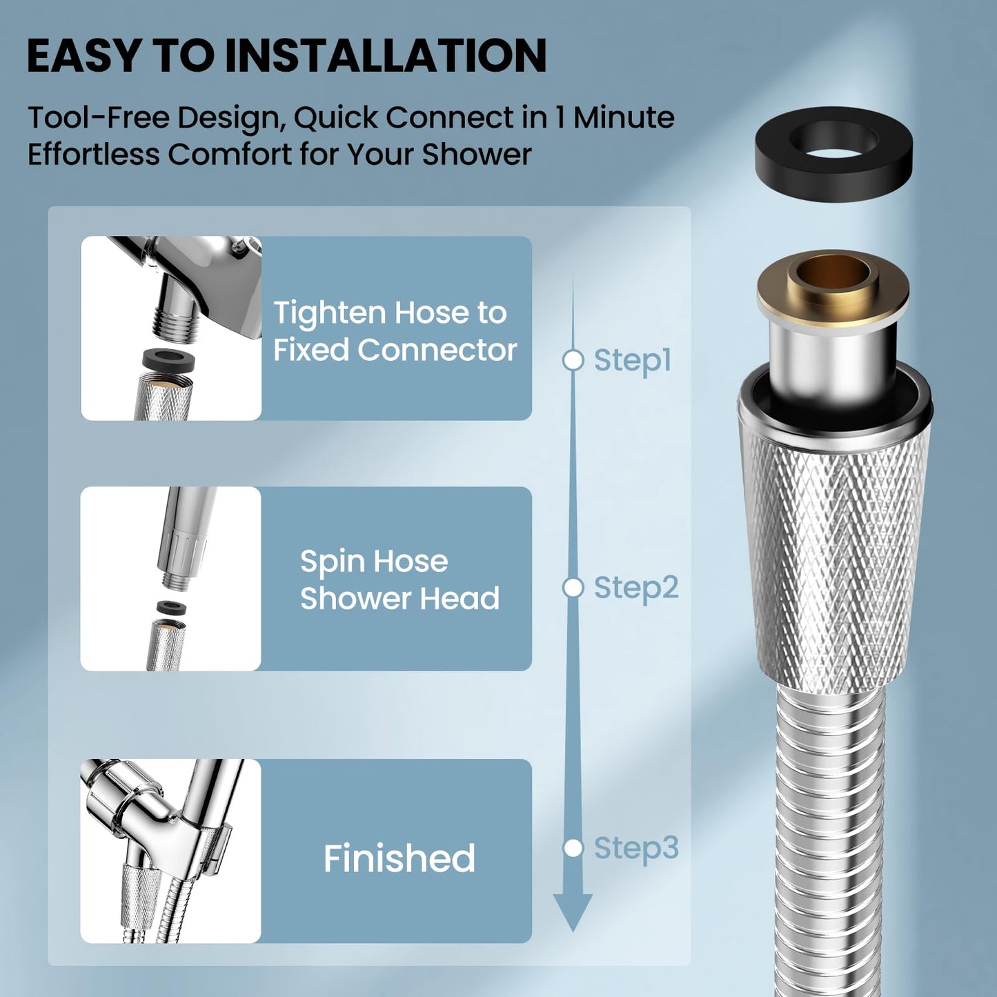 Shower Hose,71 Inches Extra Long Waysse Stainless Steel Handheld Shower Head Long Hose with Brass Insert and Nut Flexible (Silver)