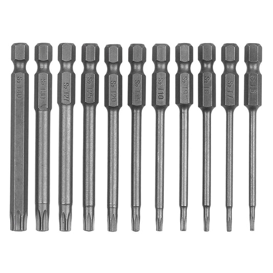 11PCS 75mm S2 Steel Torx Head Screwdriver Security Torx Bit Drill Set 1/4 Inch Hex Shank T6 T7 T8 T9 T10 T15 T20 T25 T27 T30 T40 3 Inch Length