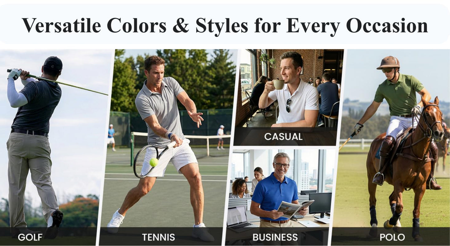 PINSPARK Mens Polo Shirt Quick Dry Black Polo Shirts for Men Moisture Wicking Golf Shirt Slim Fit Collared Shirts Short Sleeve Polos