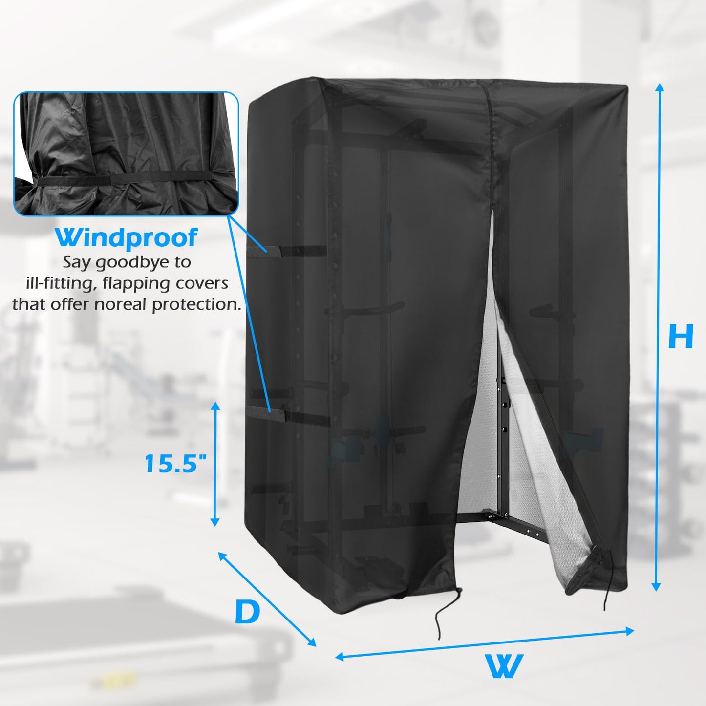 Safipotts Squat Rack Cover, Waterproof Outdoor Gym Equipment Covers with Zipper for Squat Rack/Weight Lifting Rack/Home Gym Workout Equipment (87" W x 65" D x 88" H)