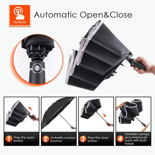 Bodyguard Inverted Umbrella - Large Windproof Design for Rain & Sun | Compact Reverse with Reflective Stripe, Teflon-Coated for Travel