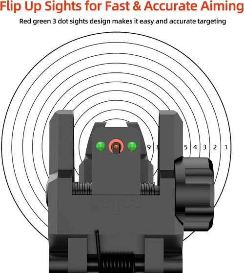 Fiber Optic Sights - Flip Up Front & Rear Sights with Green/Red Dots | Tool-Free Adjustment