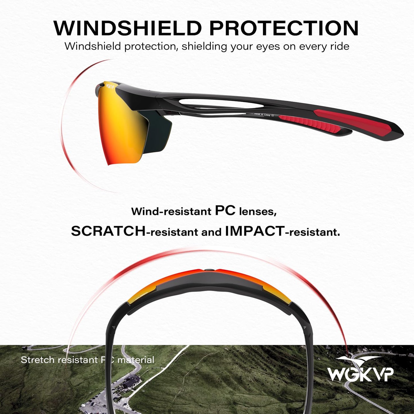 WGKVP Polarized Cycling Glasses for Men Women Sports Sunglasses Baseball Glasses Golf Running Driving Fishing (Black Red)