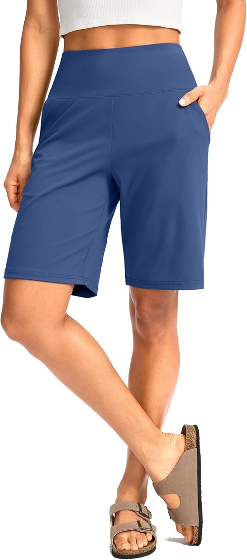 G Gradual Women's Bermuda Shorts - High Waisted Knee Length with Pockets for Athletic Walking
