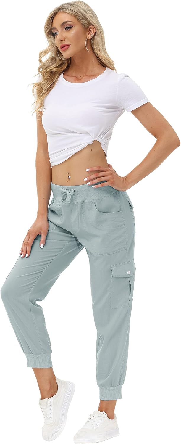 MoFiz Women's Quick-Dry Hiking Cargo Pants - Lightweight Outdoor Joggers with Elastic Waist & Pockets
