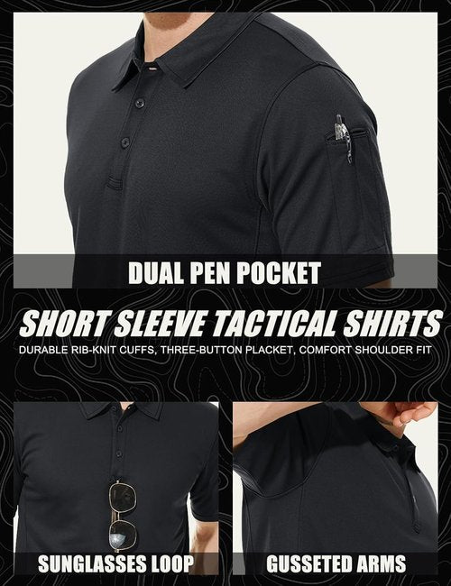 MAGCOMSEN Men's Polo Shirt - Quick Dry Tactical Golf Shirt for Performance | Short Sleeve Pique Jersey