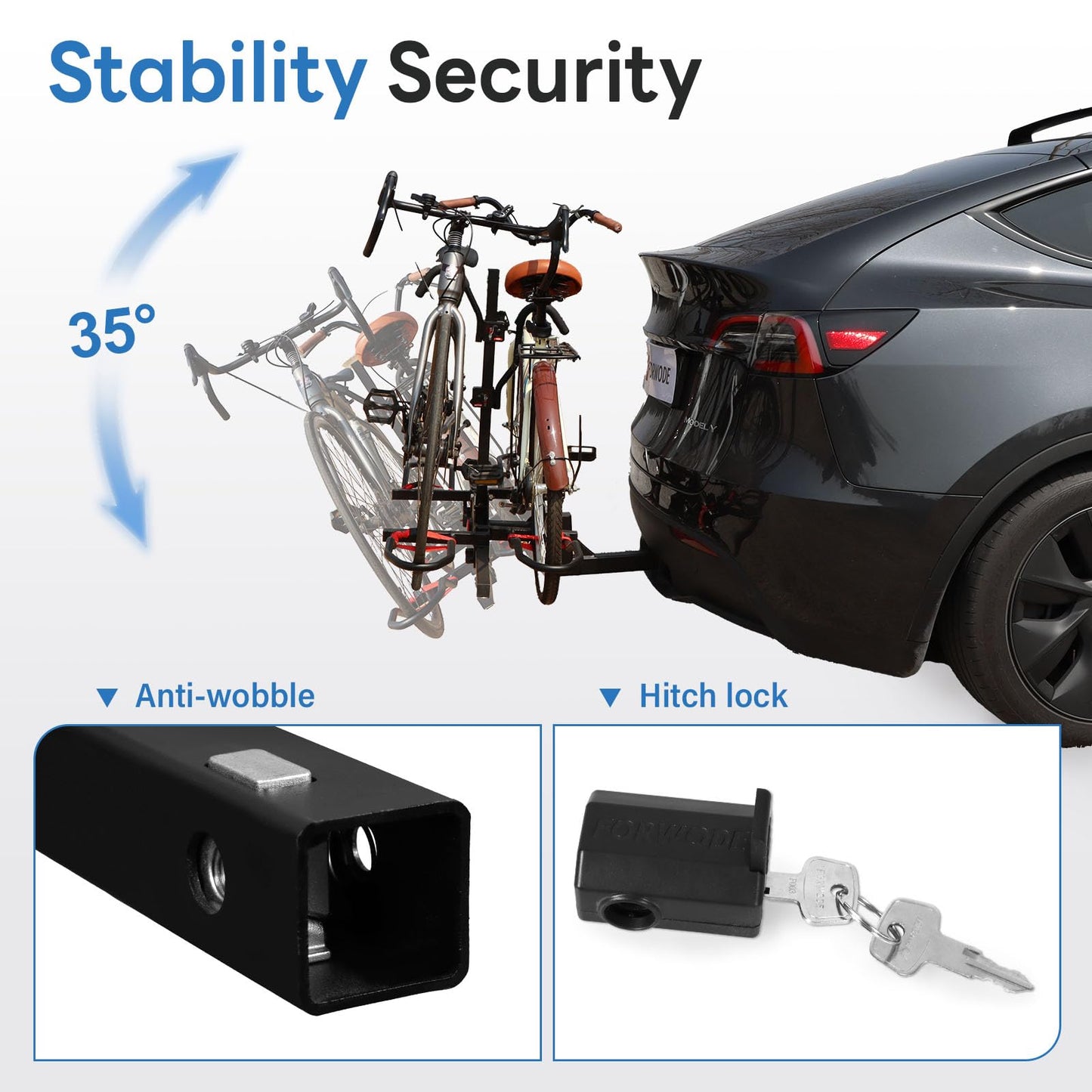 FORWODE Bike Rack Hitch for Car, 200 LB 2-Bike Racks with Hitch Lock, Wobble Free Smart Tilting Folding Hitch Mount Bike Rack for 2 Inch Receiver, Bike Carrier Fits Up to 5 Inch Fat Tire for Car