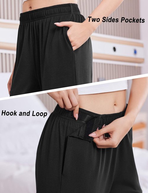 Deyeek Post Surgery Tear Away Pants Women 2 Side Snaps Wide Leg Sweatpants Adaptive Pants for Hip Surgery Recovery Women Black