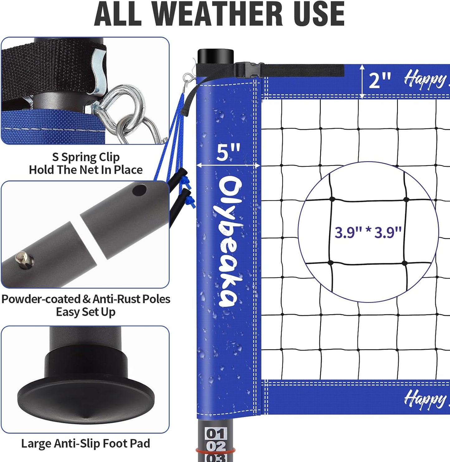 Skiennix 32ft Outdoor Volleyball Net Set - Adjustable Heavy Duty Poles, Durable Net & Accessories