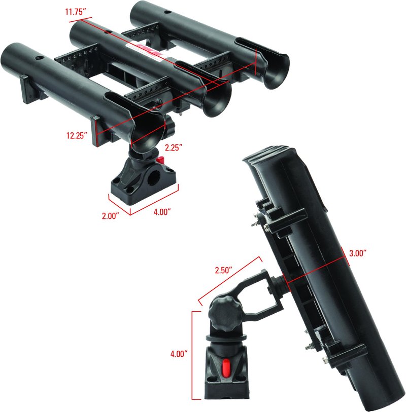 Extreme Max 3006.8635 Adjustable Triple Rod Holder with Locking Mounting Base