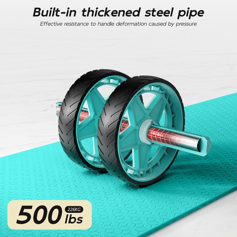 CHNApin Double-Wheel Ab Roller for Core Training – Rebound Design with Adjustable Elastic Band, Silent Non-Slip Wheels, Detachable Build, Knee Pad & Bands – Home Gym Gear for Men/Women (Green)