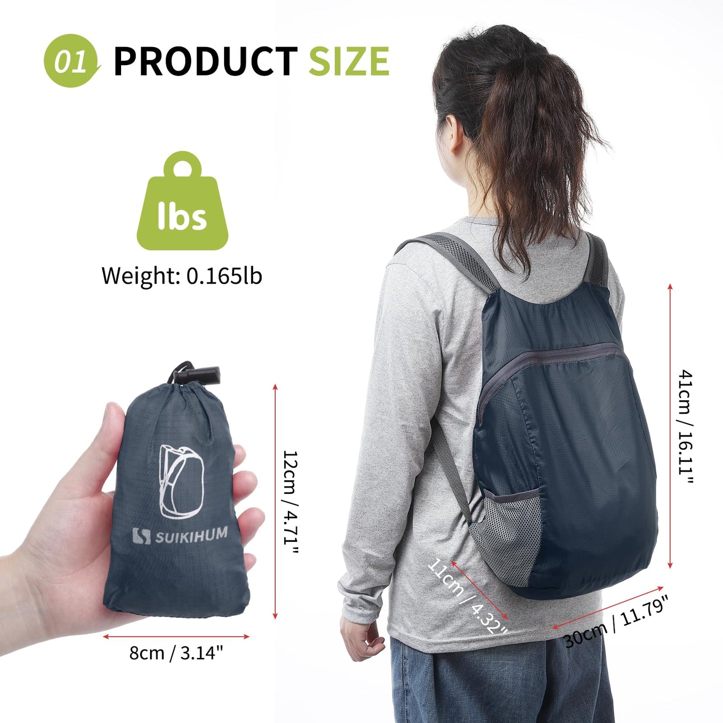 SUIKIHUM 20L Ultra Hiking-Daypack Lightweight Foldable Travel Packable Backpack for Camping Cycling Outdoor, Navy Blue