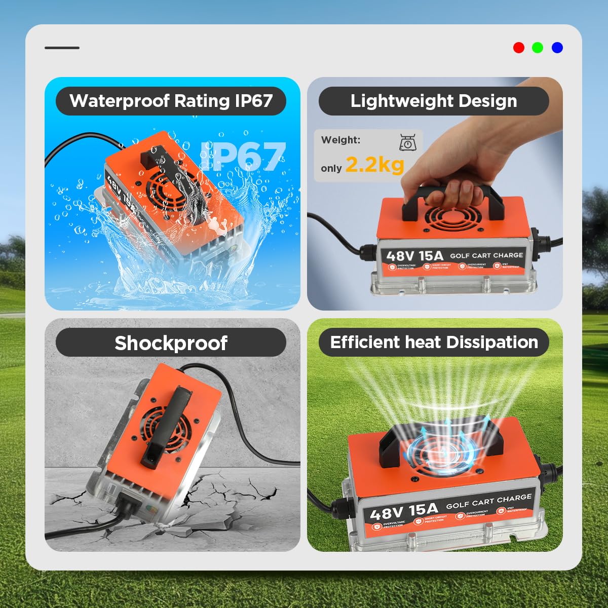 Club Car Charger 48 Volt, 900W 15AMP 48v Club Car Battery Charger, IP67 Waterproof, Fully Automatic Golf Cart Charger 48 Volt Club Car Precedent & DS Lead Acid Battery Charger with 16Ft Cable