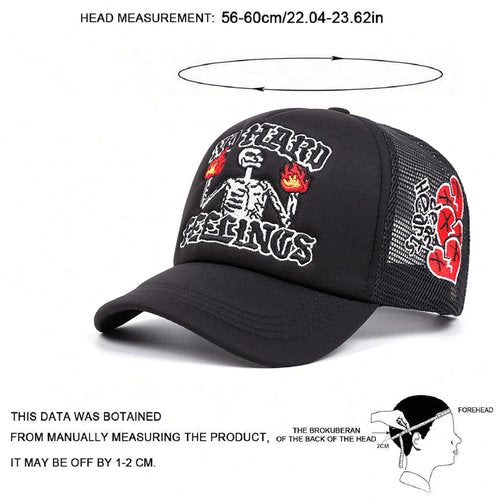 Embroidery Trucker Hat Cute “No Hard Feelings Dad Hat Mesh Skeleton Baseball Caps for Men Women Youth Black
