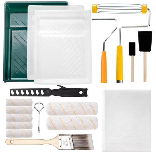 YiBaiBrush Paint Roller Kit, 18 Pack Paint Roller Set, 9 Inch Paint Roller, 4 Inch Paint Rollers with Frame, Paint Brushes for Walls, Paint Tray with Liners, Paint Supplies for Painting Walls