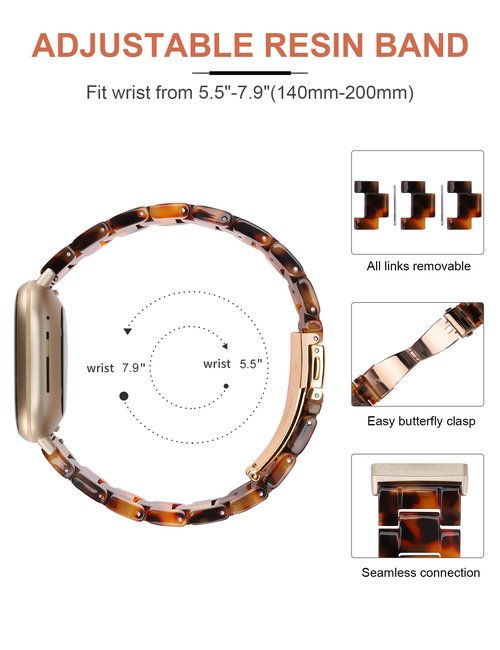 Wearlizer Resin Band Compatible with Fitbit Versa 4 Bands for Woman/Versa 3/Sense 2/Sense Bands Women Men, Cute Fashion Lightweight Wristband Strap Accessories
